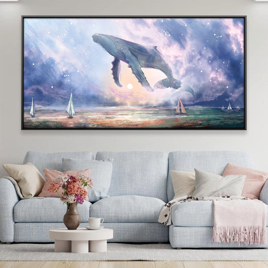 Majestic Whale in Cosmic Skies - Stunning Oil Painting for Ocean Lovers