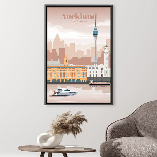 Auckland Cityscape Oil Painting - Tranquil Waterfront View of New Zealand's Iconic Skyline
