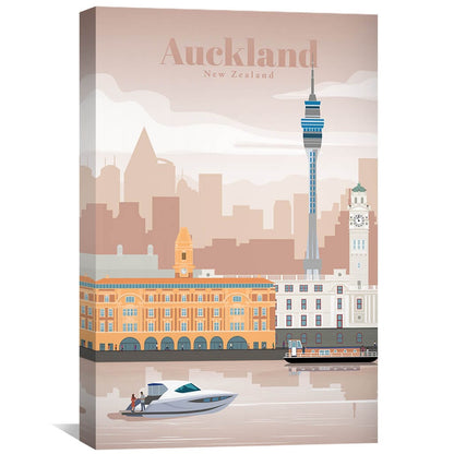 Auckland Cityscape Oil Painting - Tranquil Waterfront View of New Zealand's Iconic Skyline