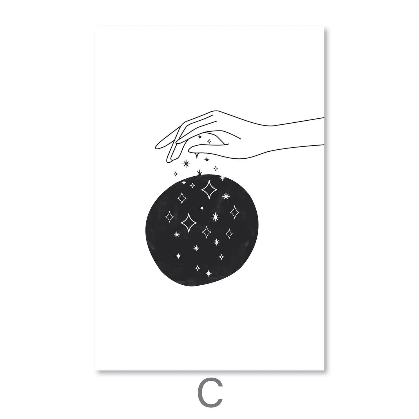 Abstract Hands Oil Painting - Mystical Sun, Moon, and Stars Canvas Art
