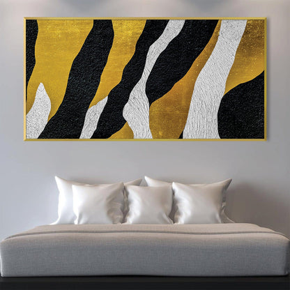 Abstract Gold and Black Waves Oil Painting for Modern Home Decor