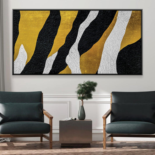 Abstract Gold and Black Waves Oil Painting for Modern Home Decor