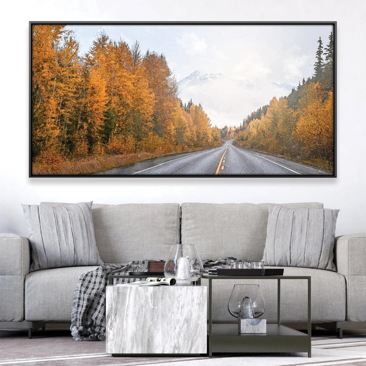 Vibrant Autumn Road Through Majestic Mountains Oil Painting