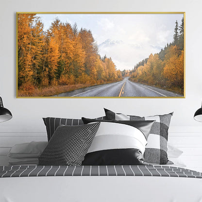 Vibrant Autumn Road Through Majestic Mountains Oil Painting