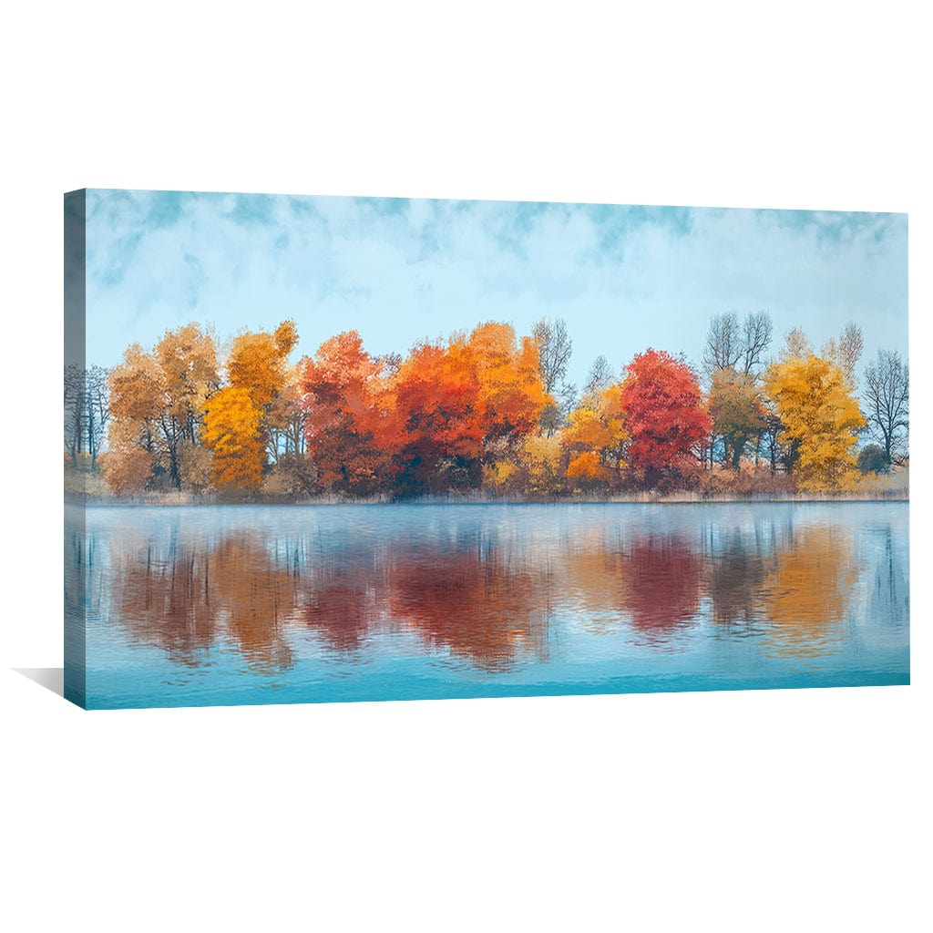Vibrant Autumn Reflections - Colorful Oil Painting of Fall Foliage and Tranquil Waters