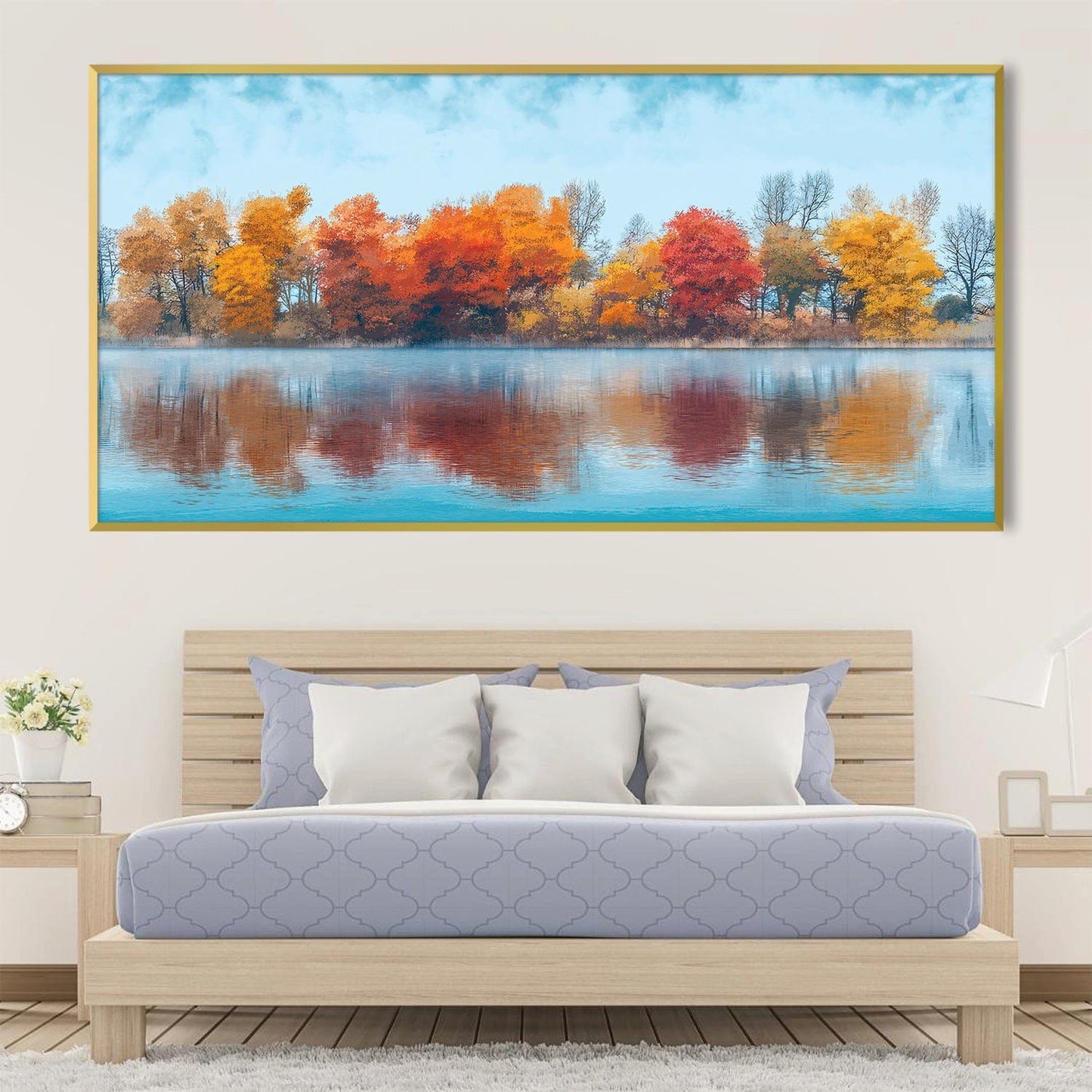 Vibrant Autumn Reflections - Colorful Oil Painting of Fall Foliage and Tranquil Waters