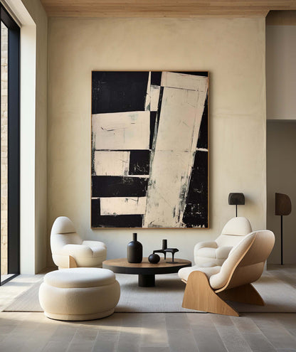 Contemporary Black and White Abstract Oil Painting for Modern Decor