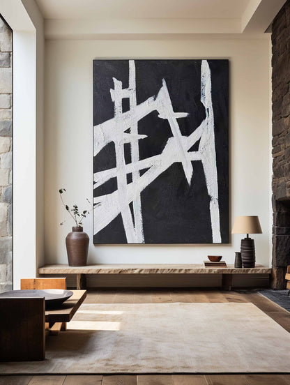 Contemporary Black and White Abstract Oil Painting for Modern Home Décor