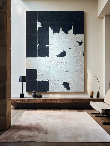 Abstract Minimalist Landscape in Black and White Oil Painting
