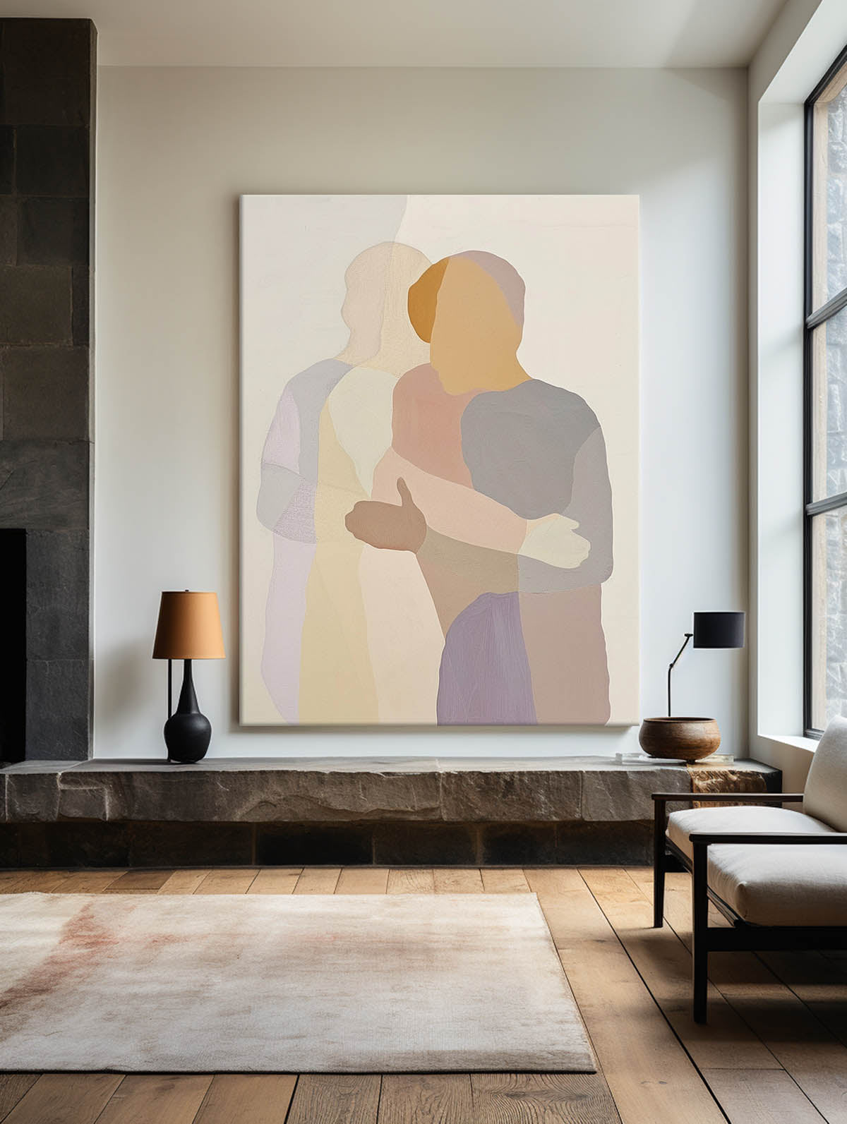 Contemporary Abstract Portrait Art - Emotional Embrace in Oil Painting