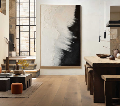 Abstract Black and Beige Ocean Landscape Oil Painting for Modern Home Decor