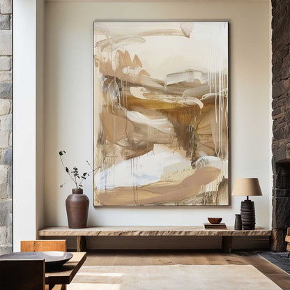 Contemporary Earth Tones Abstract Oil Painting for Modern Home Decor