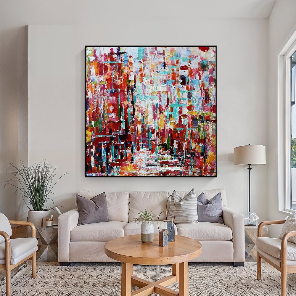 Vibrant Abstract Oil Painting in Bold Colors for Modern Home Décor