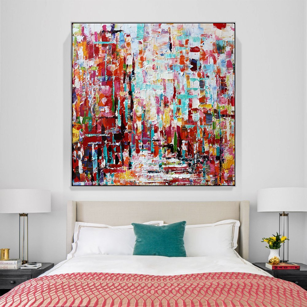 Vibrant Abstract Oil Painting in Bold Colors for Modern Home Décor