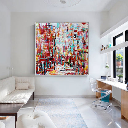 Vibrant Abstract Oil Painting in Bold Colors for Modern Home Décor