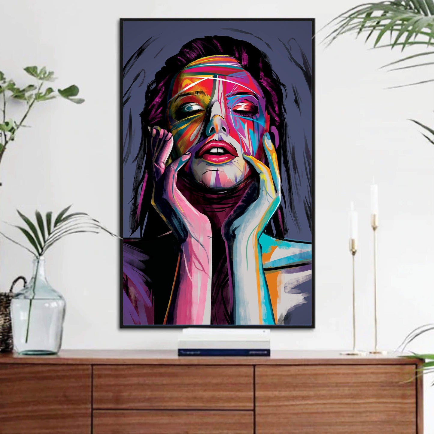 Vibrant Abstract Portrait of an Awakened Woman - Colorful Oil Painting for Modern Decor