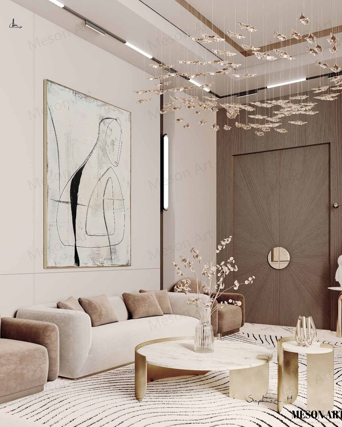 Abstract Minimalist Oil Painting – Modern Lines and Shapes for Contemporary Décor