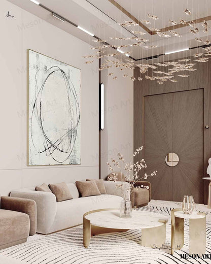 Modern Minimalist Oil Painting with Abstract Lines and Neutral Tones for Contemporary Decor
