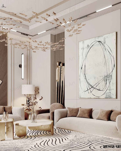 Modern Minimalist Oil Painting with Abstract Lines and Neutral Tones for Contemporary Decor