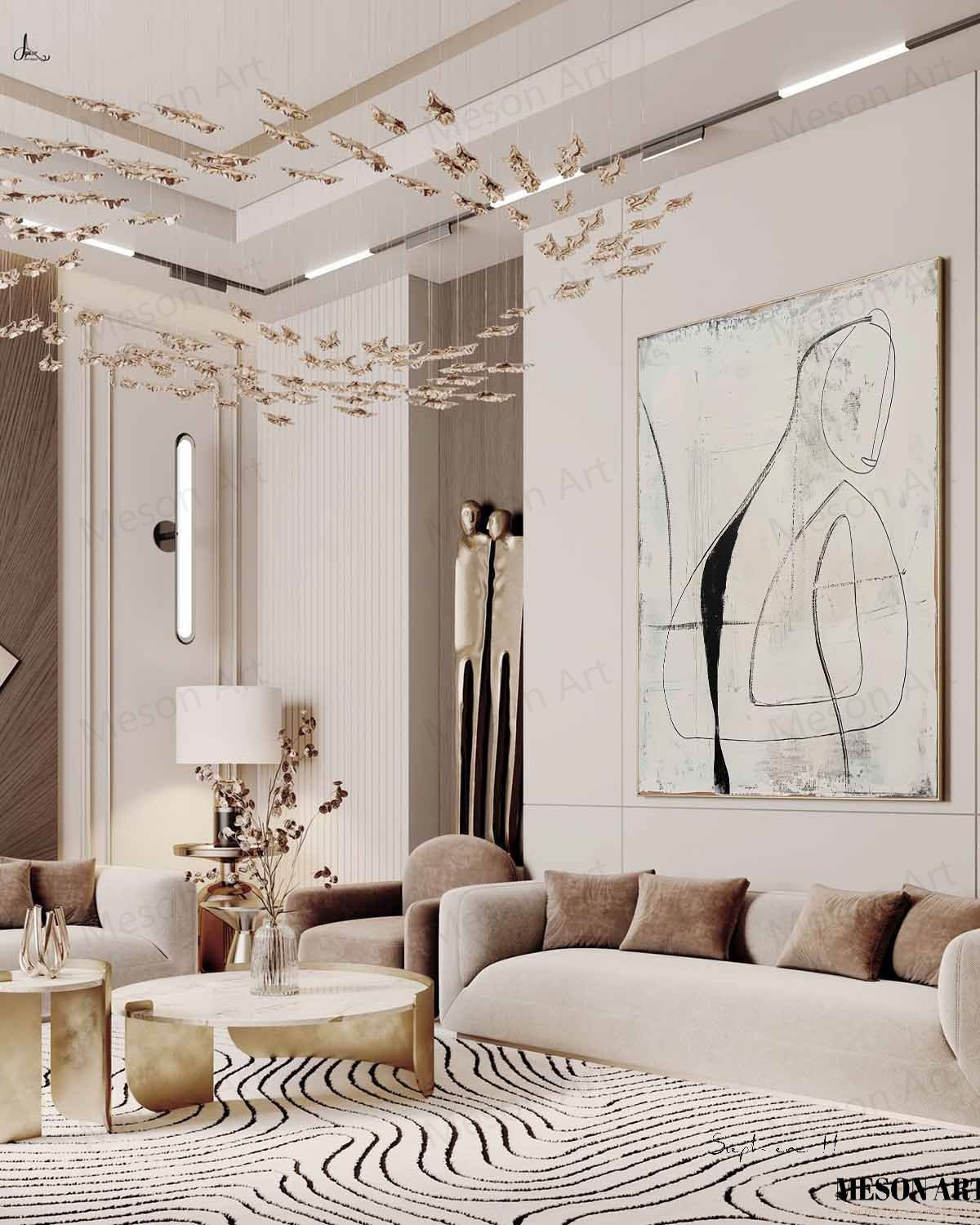 Abstract Minimalist Oil Painting – Modern Lines and Shapes for Contemporary Décor