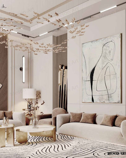 Abstract Minimalist Oil Painting – Modern Lines and Shapes for Contemporary Décor