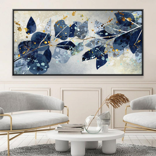 Abstract Blue Leaf Oil Painting for Modern Home Décor