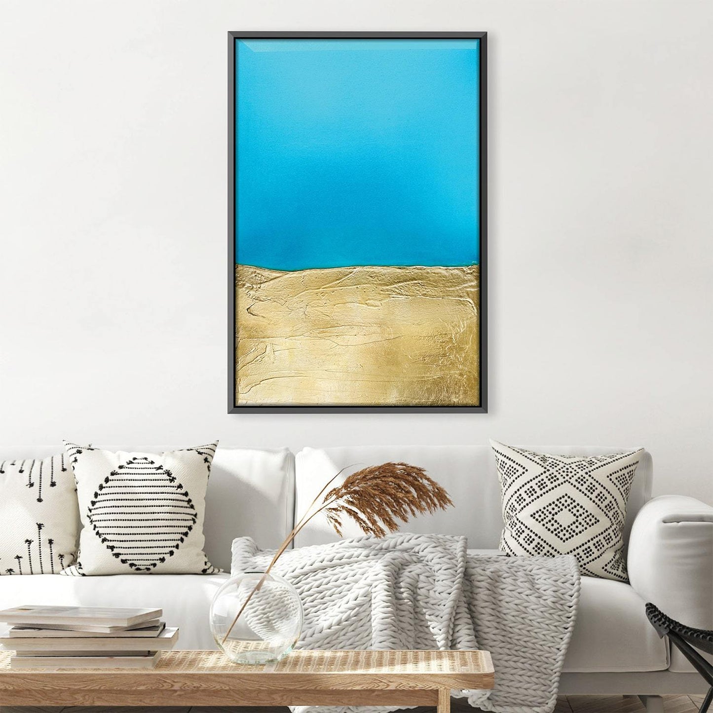 Stunning Blue and Gold Abstract Oil Painting for Modern Home Decor