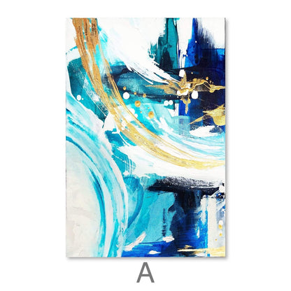 Vibrant Abstract Blue and Gold Oil Painting Set for Modern Home Décor