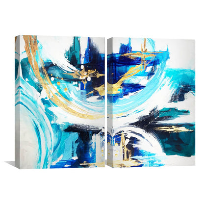 Vibrant Abstract Blue and Gold Oil Painting Set for Modern Home Décor