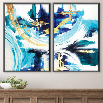 Vibrant Abstract Blue and Gold Oil Painting Set for Modern Home Décor