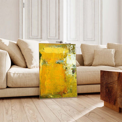 Vibrant Abstract Oil Painting in Bold Yellow Tones for Modern Home Decor