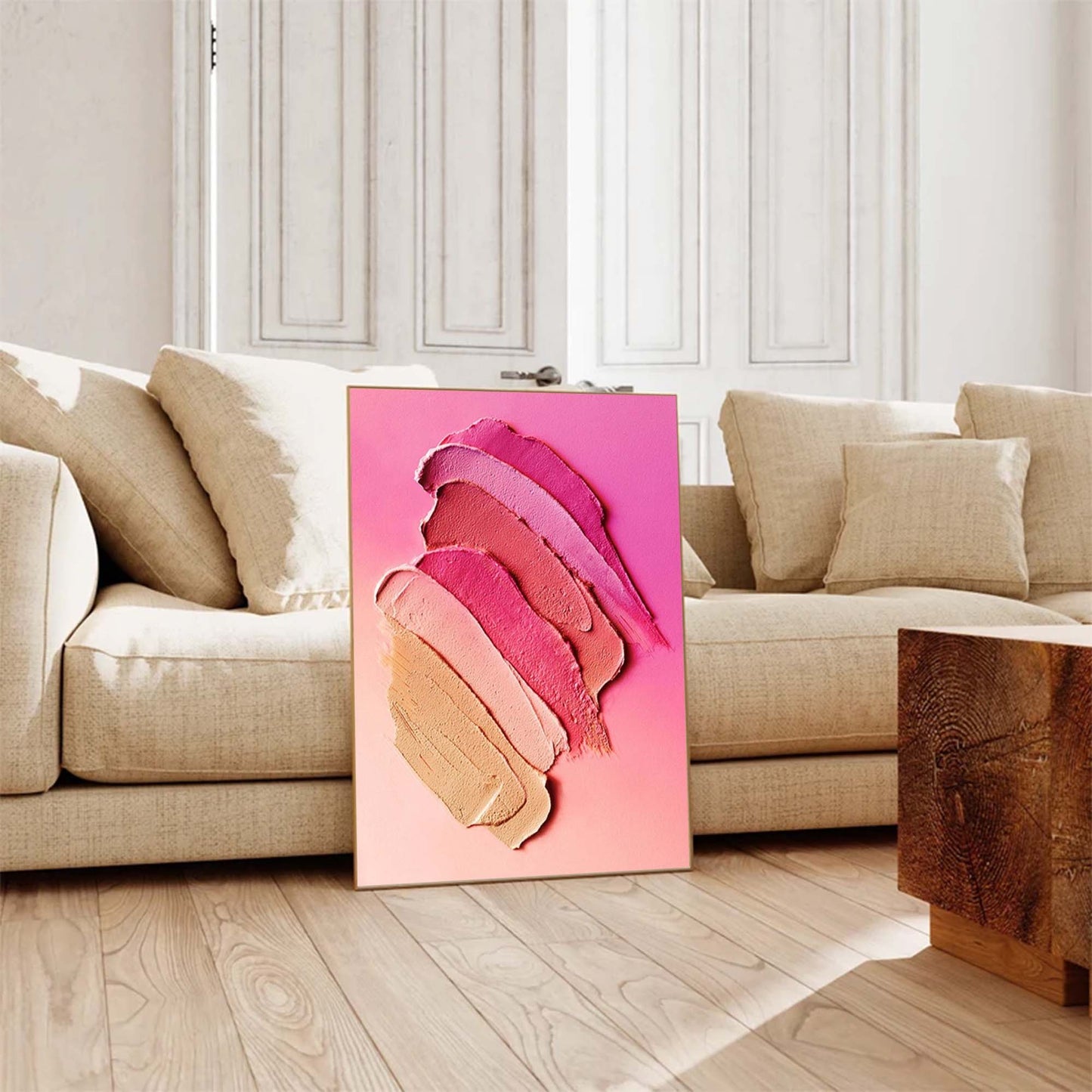 Abstract Pink and Peach Oil Painting for Modern Home Decor