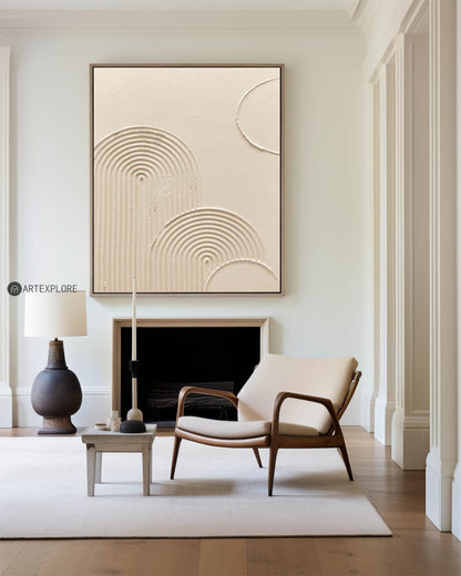 Serene Beige Minimalist Abstract Oil Painting for Modern Home Decor