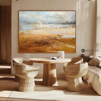 Serene Coastal Oil Painting - Modern Beach Landscape Artwork for Home Decor