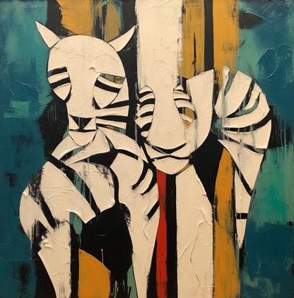 Colorful Abstract Oil Painting of Playful Whimsical Animals on Canvas
