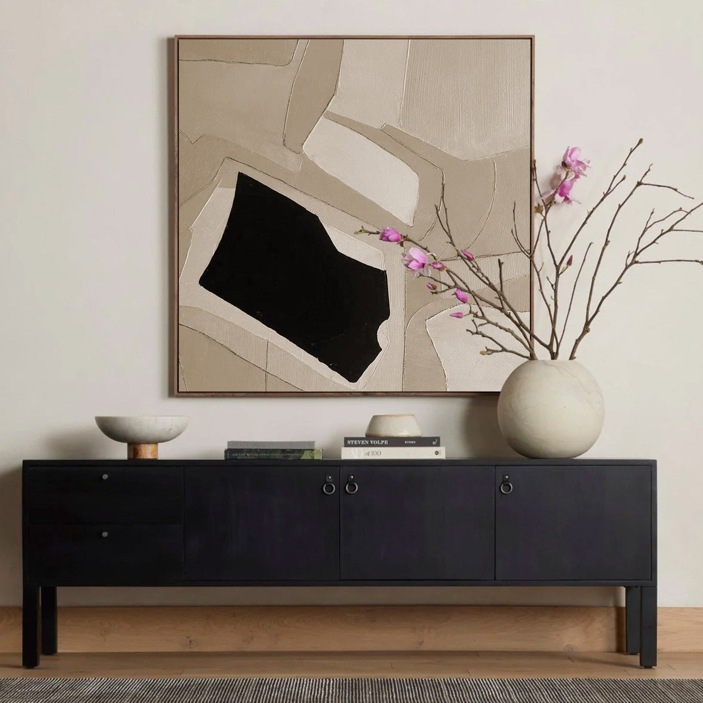 Contemporary Minimalist Geometric Oil Painting in Neutral Tones