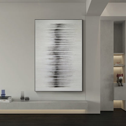 Sleek Minimalist Black and White Abstract Oil Painting for Modern Home Decor