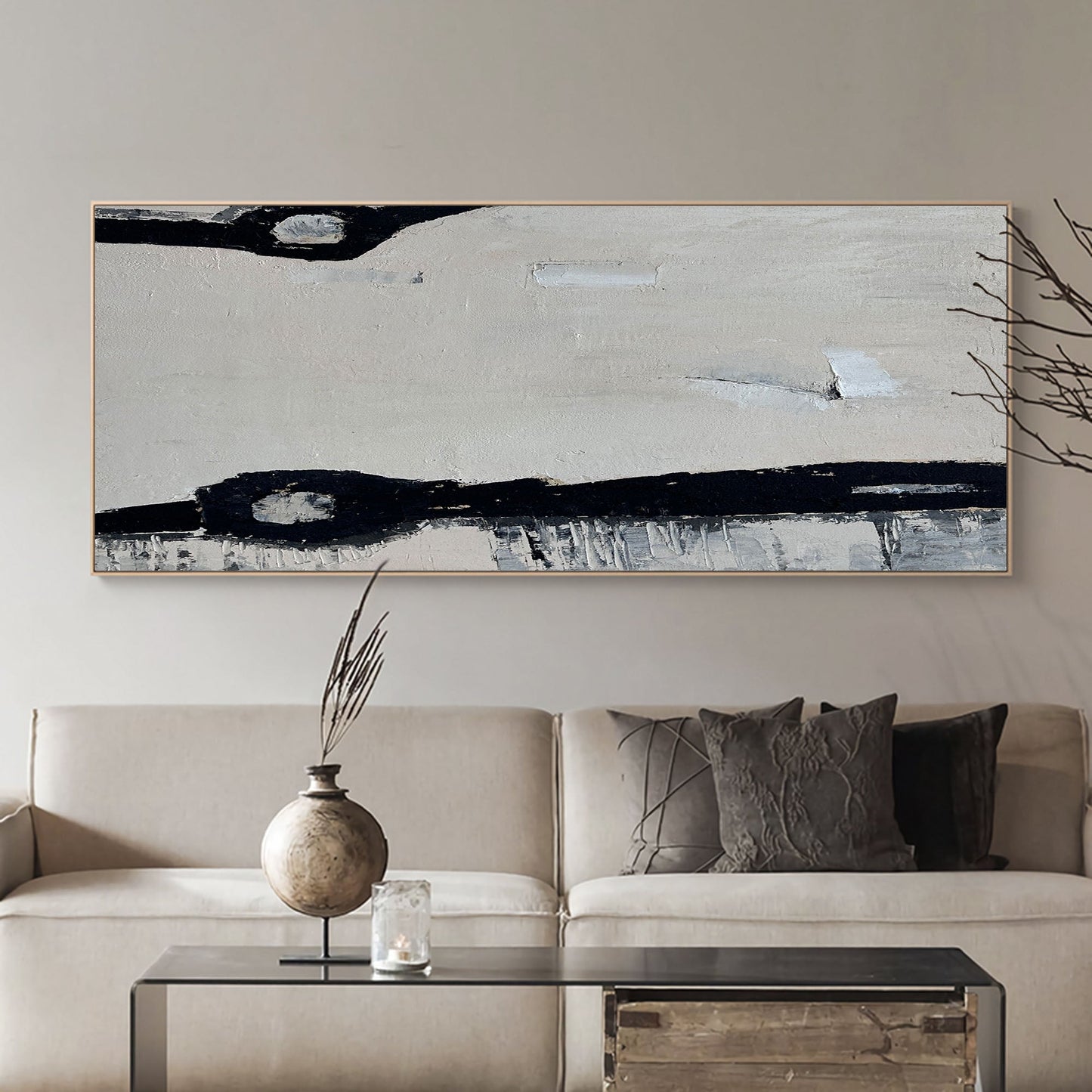 Contemporary Black and White Abstract Oil Painting for Modern Home Decor