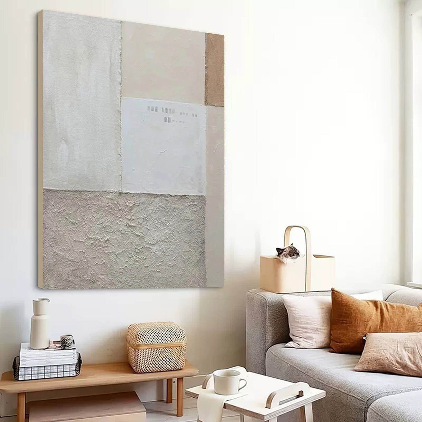 Serene Minimalist Geometric Oil Painting for Modern Home Decor