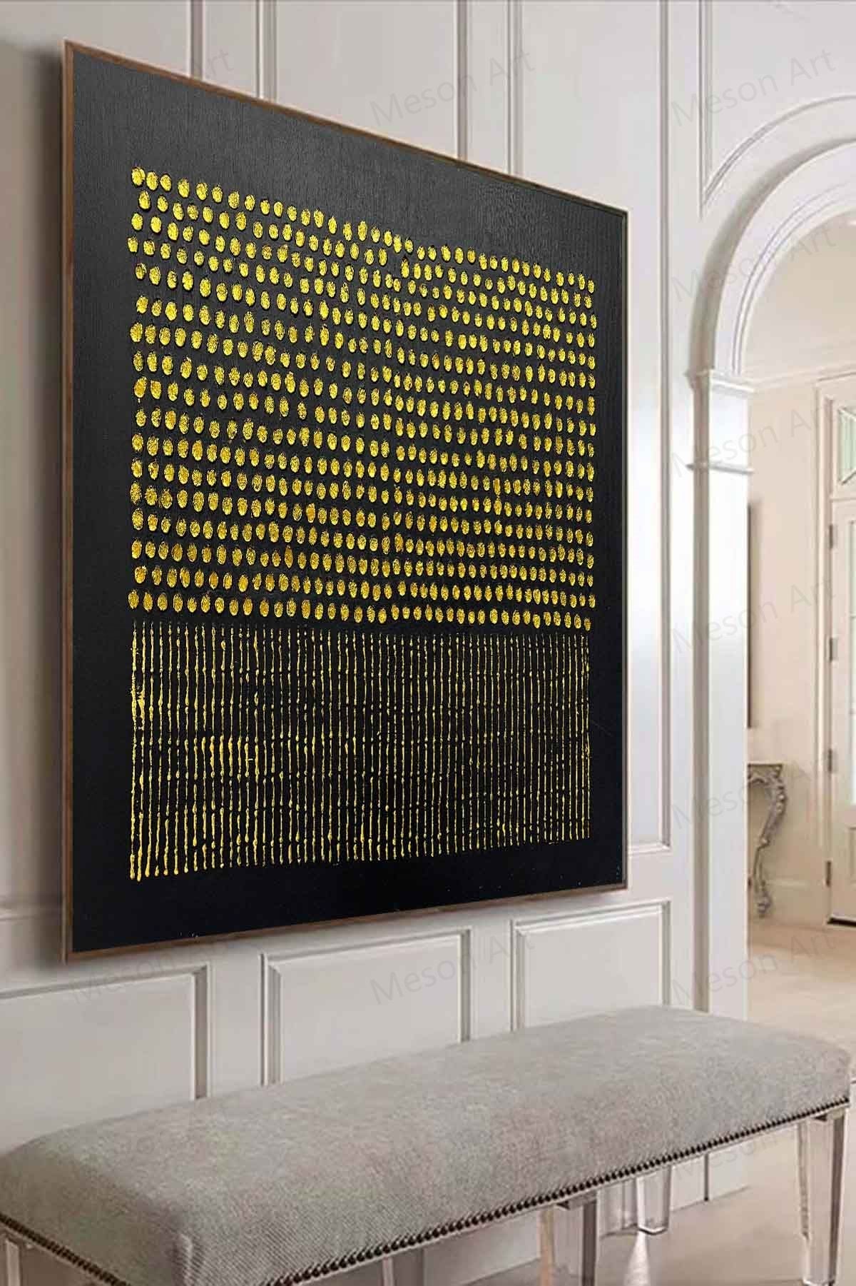 Abstract Gold and Black Textured Oil Painting for Modern Home Decor