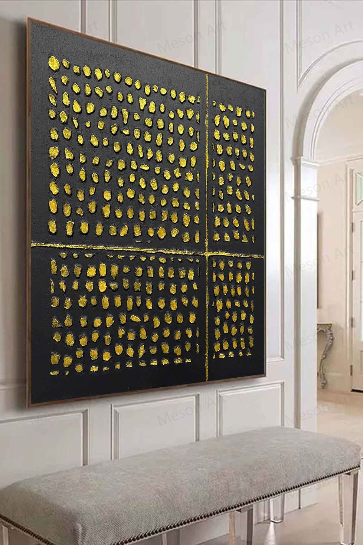 Abstract Gold and Black Texture Oil Painting for Modern Home Decor