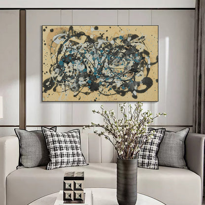 Abstract Blue and Black Ripples - Contemporary Oil Painting for Modern Home Decor