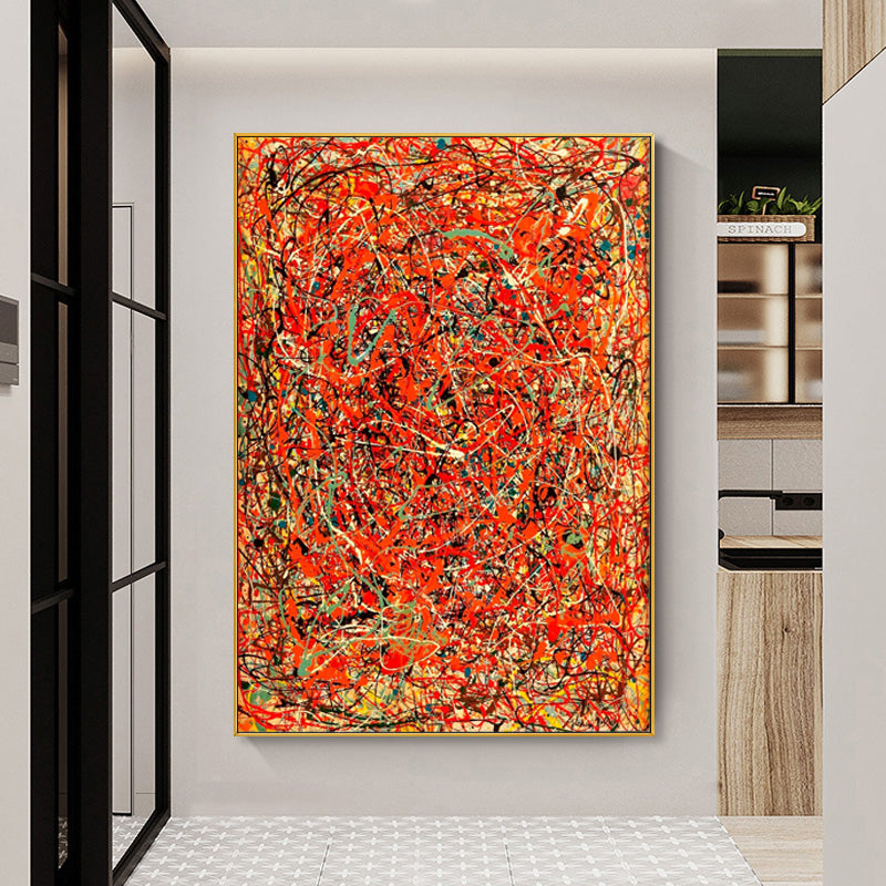 Vivid Abstract Red Oil Painting with Dynamic Energy and Texture