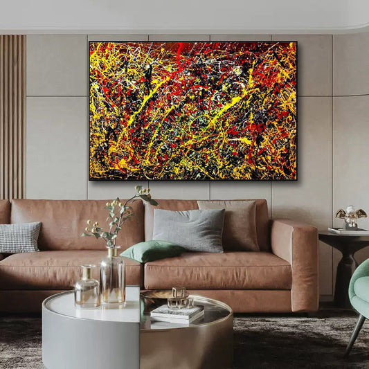 Vibrant Abstract Oil Painting with Fiery Eruptions and Dynamic Colors