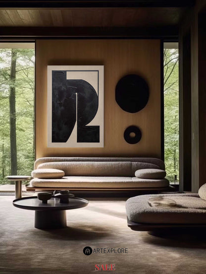 Contemporary Black Abstract Oil Painting for Modern Home Decor