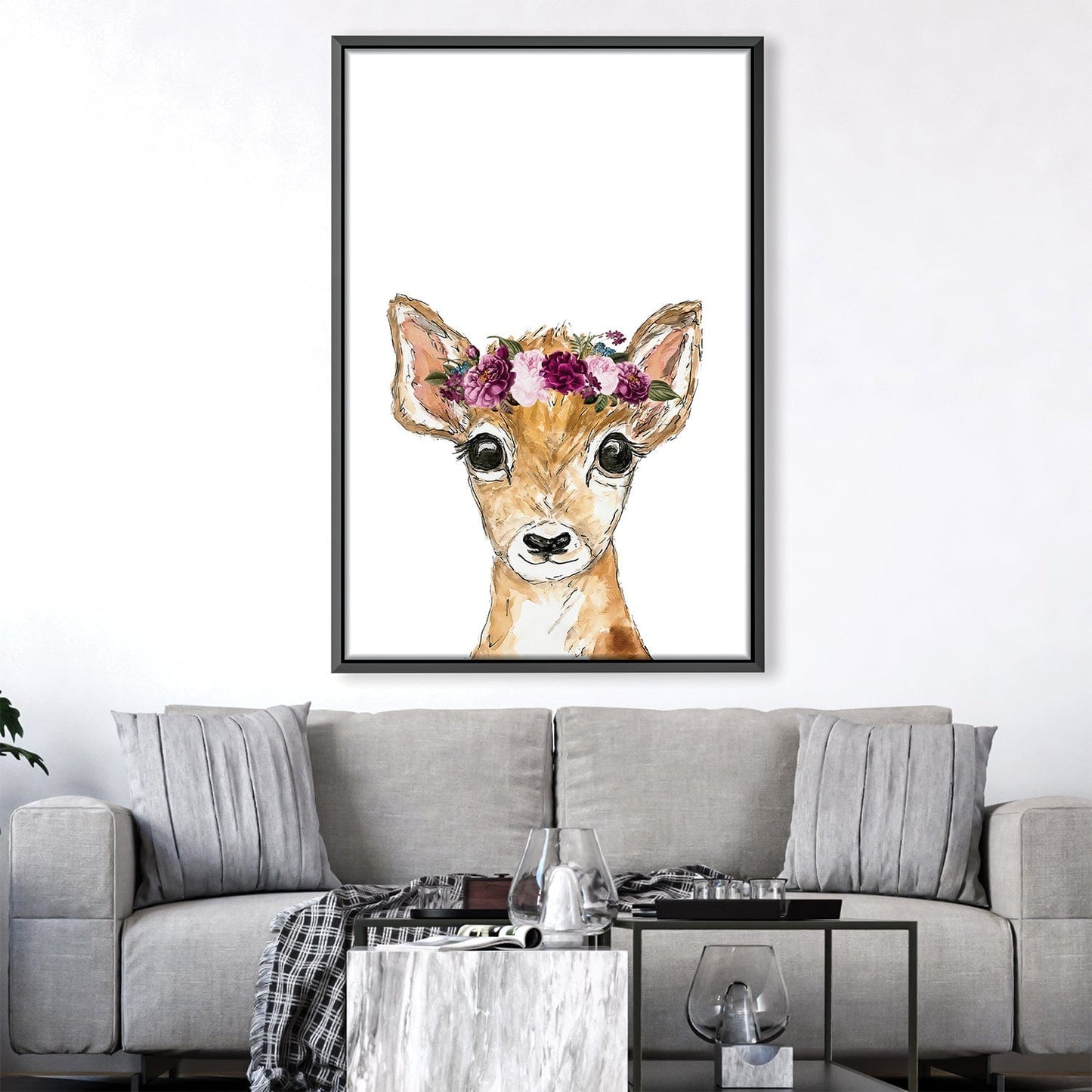 Floral Crown Baby Deer Oil Painting for Nursery or Living Room Decor
