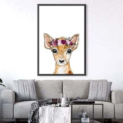 Floral Crown Baby Deer Oil Painting for Nursery or Living Room Decor