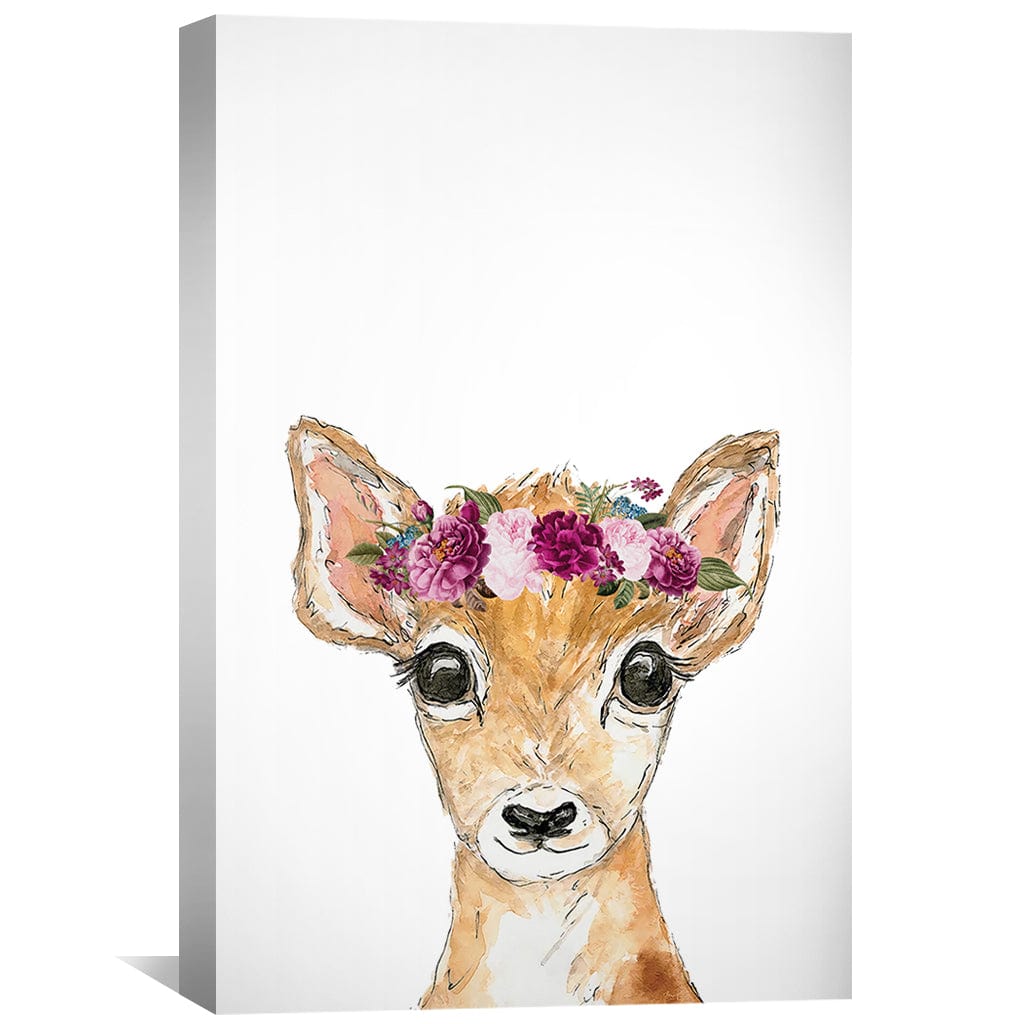 Floral Crown Baby Deer Oil Painting for Nursery or Living Room Decor
