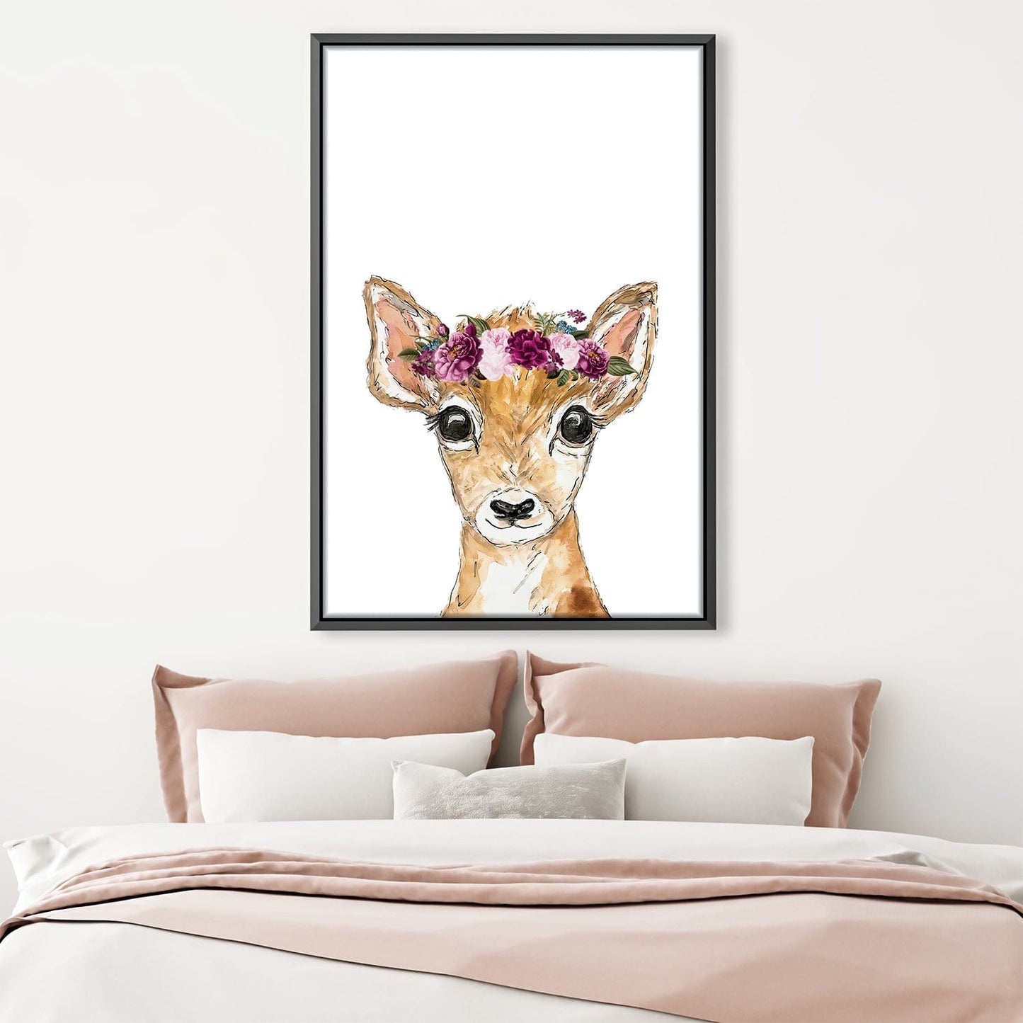 Floral Crown Baby Deer Oil Painting for Nursery or Living Room Decor