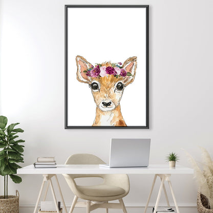 Floral Crown Baby Deer Oil Painting for Nursery or Living Room Decor